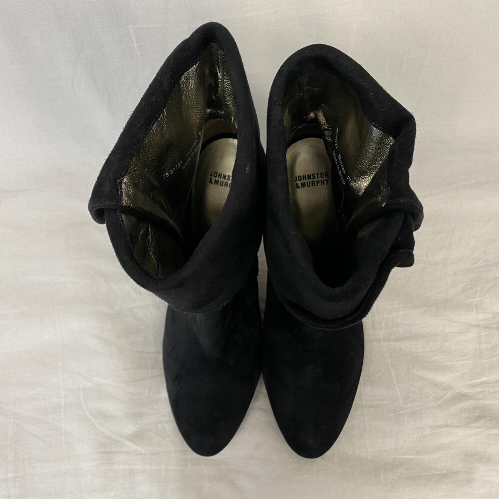Johnston & Murphy Boots Womens 7.5 Black Suede Fringe Ankle Heel Booties Western - Picture 3 of 12